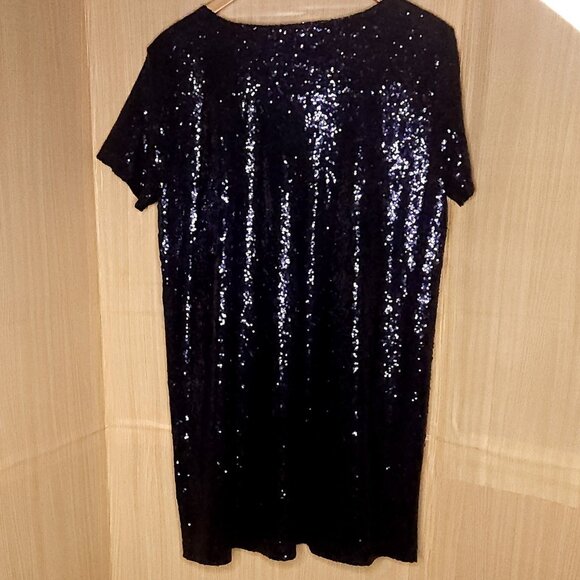 Lulus Womens Plus Navy Blue Short Sleeve Sequin Dress 2X - Picture 2 of 7